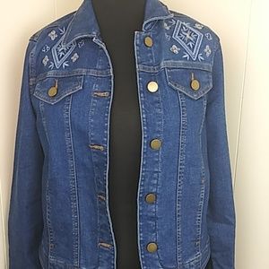 Denim Blue Jean Embroidered Jacket Button Up Y2K